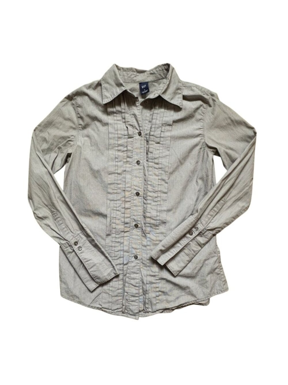 Gap Womens Button Front Pleated, Collared Shirt-Gray-4-GUC